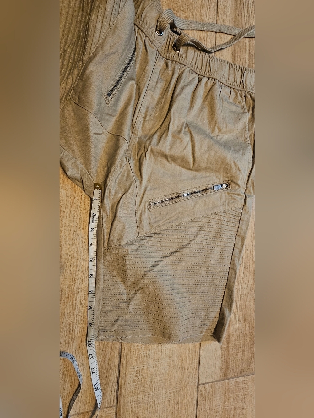 CSG Moto Shorts Men's Large Dark Sand Khaki Cotton Cargo Casual Drawstring NEW - Picture 8 of 8